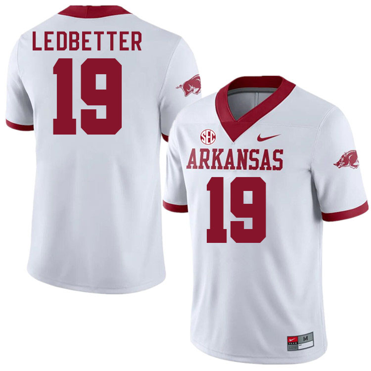 Men #19 Austin Ledbetter Arkansas Razorbacks College Football Jerseys Stitched-Alternate White